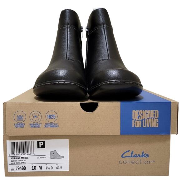 7350254_ALT4 Clarks Women Ashland Mabel Ankle Booties Size US 10M Black Tumbled Leather